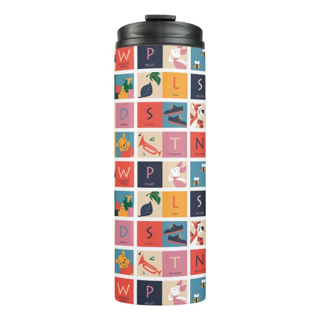 Winnie the Pooh | Cute Block Alphabet Pattern Thermal Tumbler (Front)