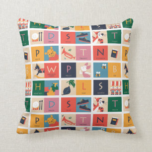 Winnie the Pooh   Cute Block Alphabet Pattern Throw Pillow