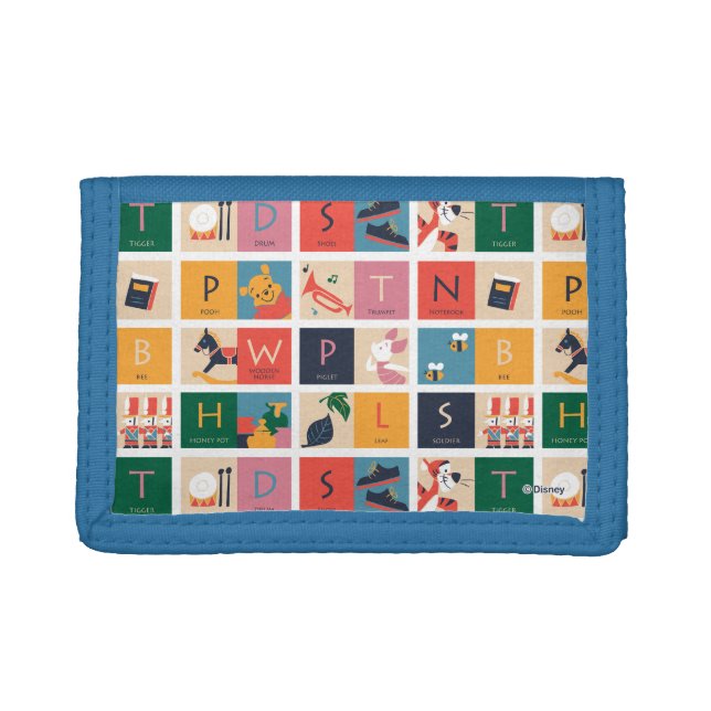 Winnie the Pooh | Cute Block Alphabet Pattern Trifold Wallet (Front)