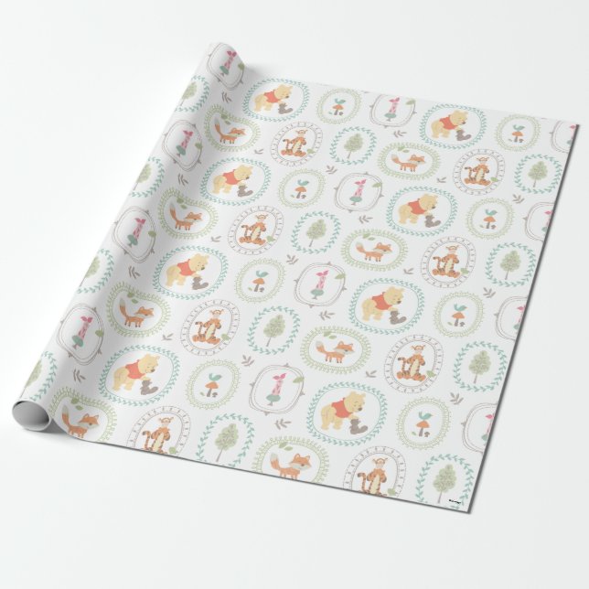 Winnie the Pooh | Cute Woodland Animals Pattern 2 Wrapping Paper (Unrolled)