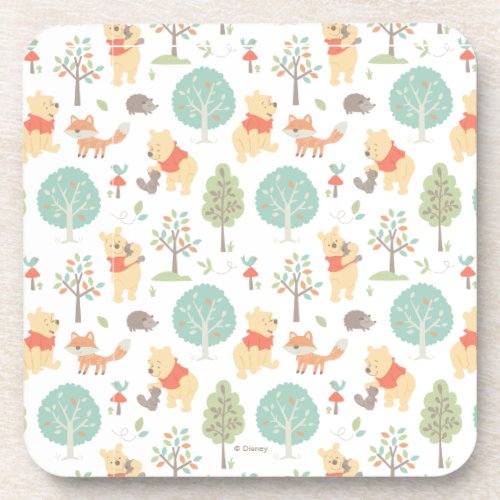 Winnie the Pooh  Cute Woodland Animals Pattern Beverage Coaster