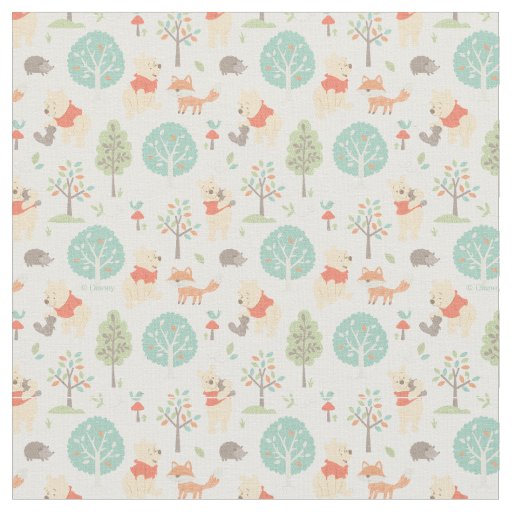 Winnie the Pooh | Cute Woodland Animals Pattern Fabric | Zazzle