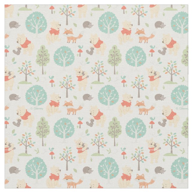 Winnie the Pooh | Cute Woodland Animals Pattern Fabric (Close Up)