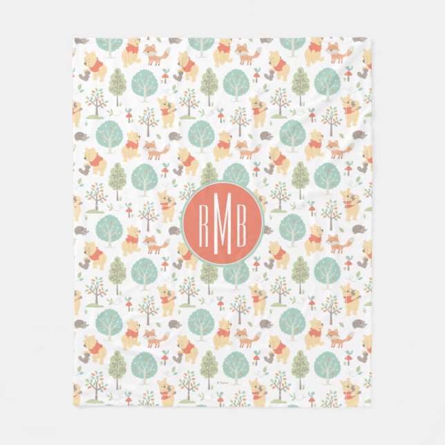 Winnie the Pooh | Cute Woodland Animals Pattern Fleece Blanket (Front)