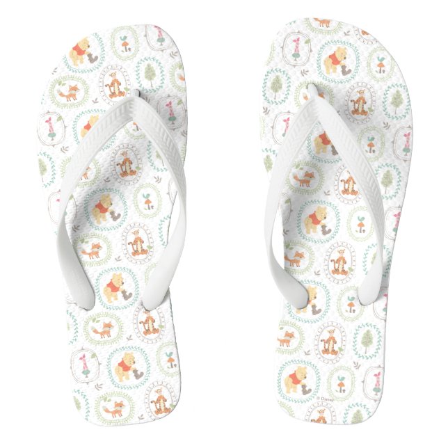Winnie the Pooh | Cute Woodland Animals Pattern Flip Flops (Footbed)