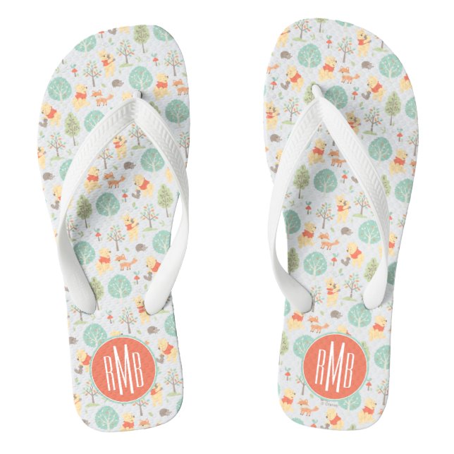 Winnie the Pooh | Cute Woodland Animals Pattern Flip Flops (Footbed)