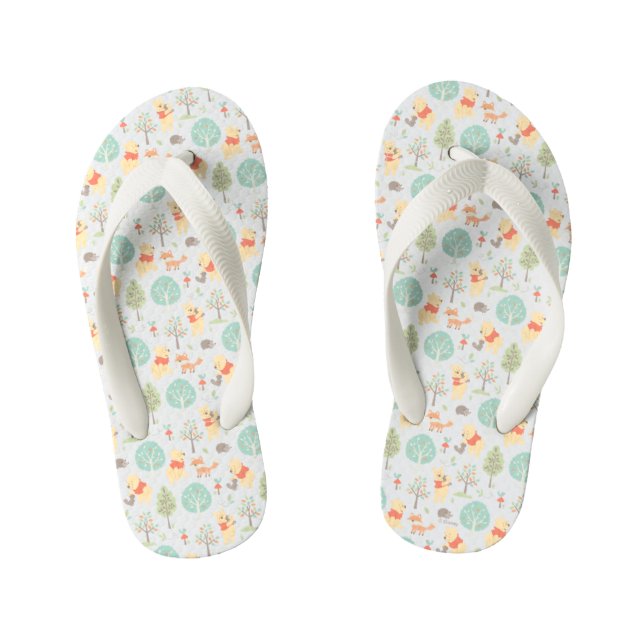 Winnie the Pooh | Cute Woodland Animals Pattern Kid's Flip Flops (Footbed)
