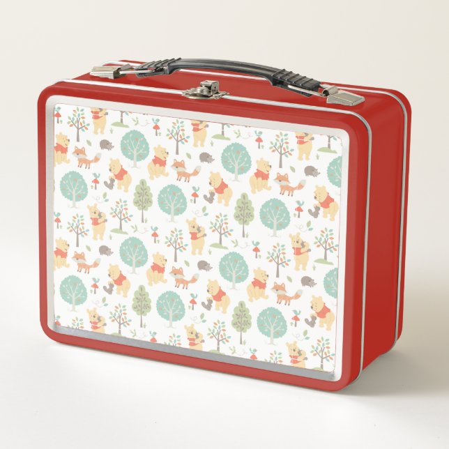 Winnie the Pooh | Cute Woodland Animals Pattern Metal Lunch Box (Front)