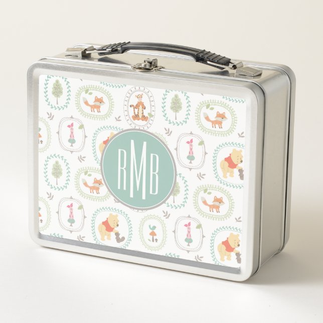 Winnie the Pooh | Cute Woodland Animals Pattern Metal Lunch Box (Front)