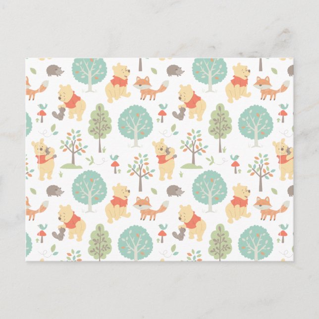 Winnie the Pooh | Cute Woodland Animals Pattern Postcard (Front)