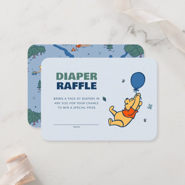 Winnie the Pooh Diaper Baby Shower Diaper Raffle  Place Card (Front/Back In Situ)