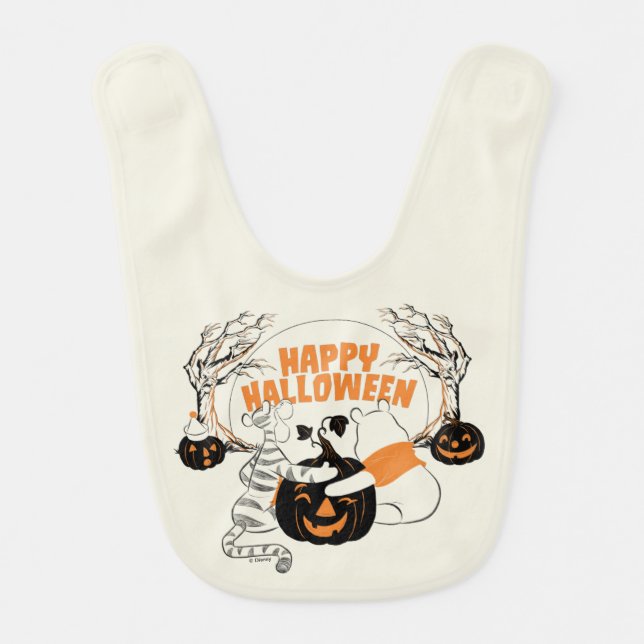 Winnie the Pooh & Eeyore | Happy Halloween Baby Bib (Front)