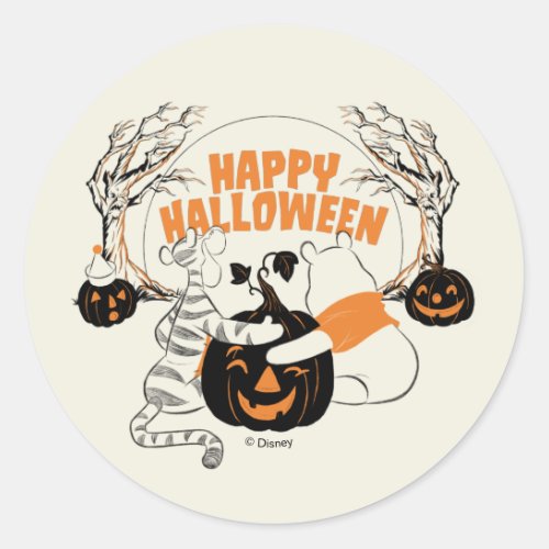 Winnie the Pooh  Eeyore  Happy Halloween Classic Round Sticker