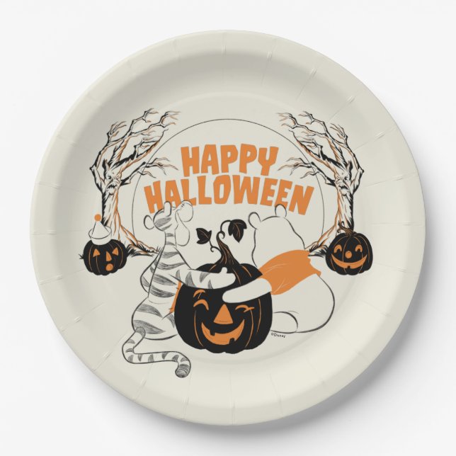 Winnie the Pooh & Eeyore | Happy Halloween Paper Plates (Front)