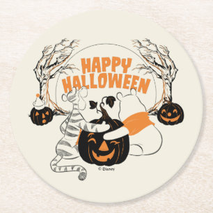 Winnie the Pooh & Eeyore   Happy Halloween Round Paper Coaster
