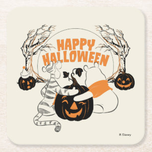 Winnie the Pooh & Eeyore Happy Halloween Square Paper Coaster