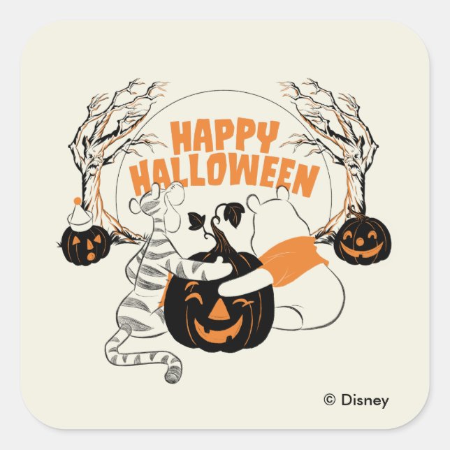 Winnie the Pooh & Eeyore | Happy Halloween Square Sticker (Front)