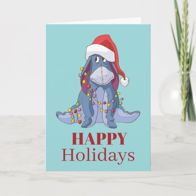 Winnie the Pooh | Eeyore Santa Claus Holiday Card (Front)