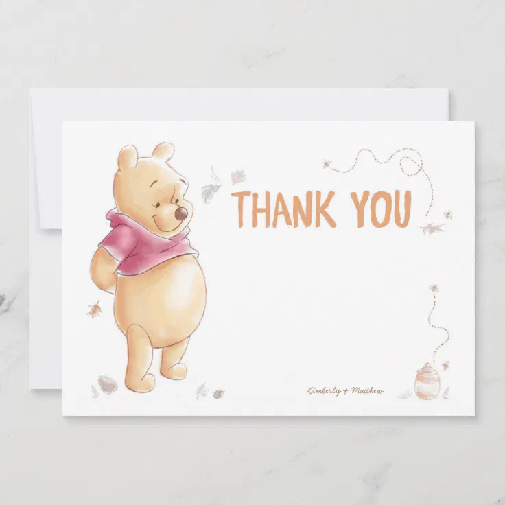30 Personalized Custom Baby Winnie the Pooh Bear Shower Thank You Note Cards 