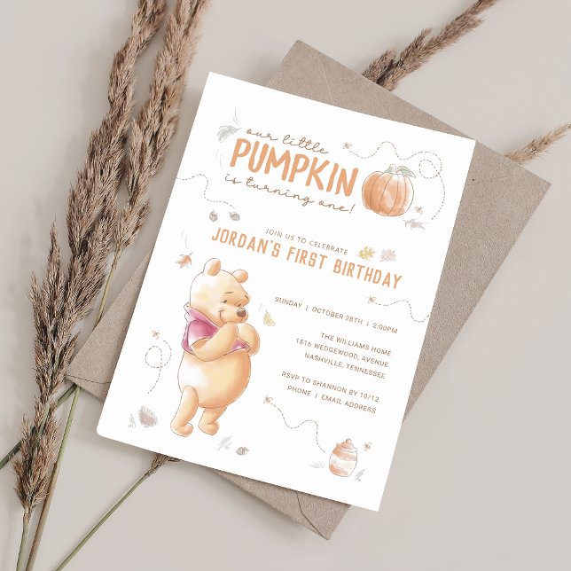 Winnie the Pooh Fall Harvest Pumpkin 1st Birthday Invitation (Creator Uploaded)