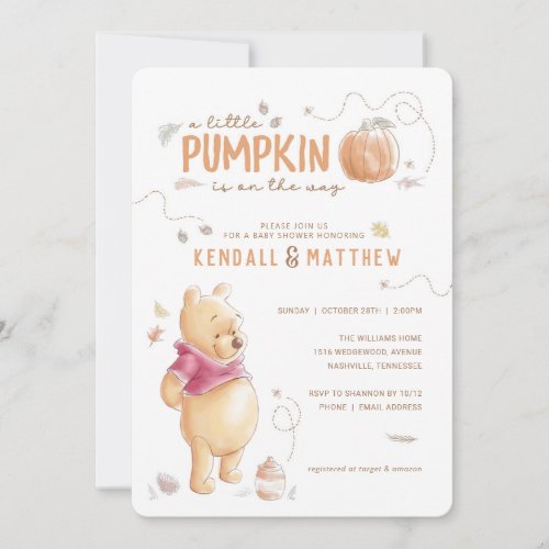 Winnie the Pooh Fall Harvest Pumpkin Baby Shower Invitation