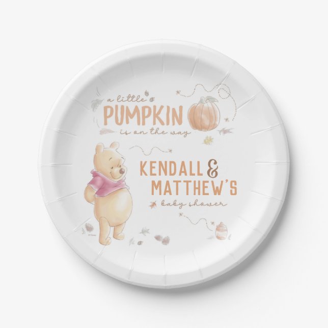 Winnie the Pooh | Fall Pumpkin Baby Shower Paper Plates (Front)