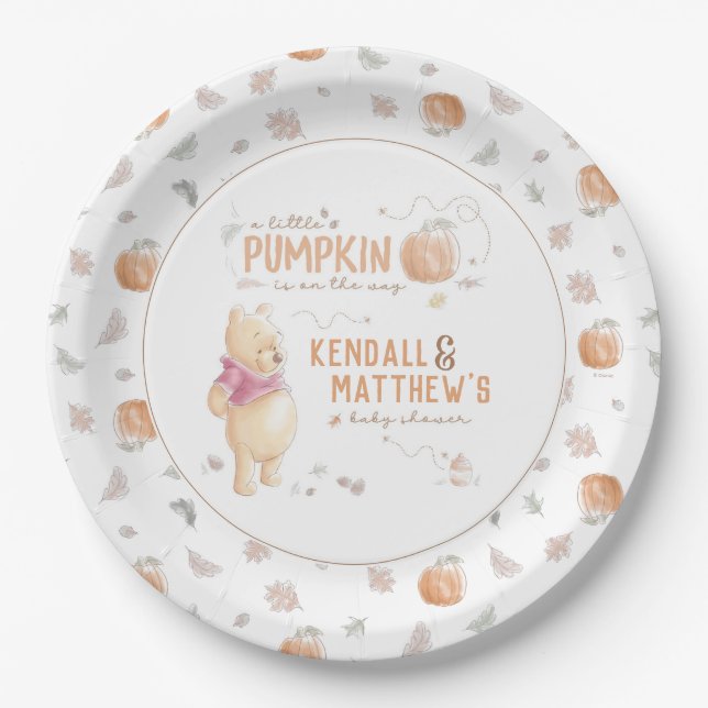 Winnie the Pooh | Fall Pumpkin Baby Shower Paper Plates (Front)