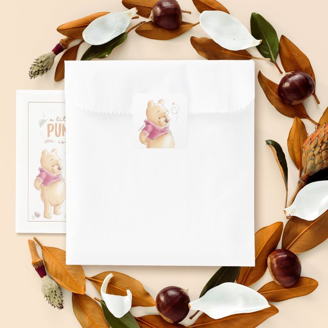  Winnie the Pooh | Fall Pumpkin Baby Shower Square Sticker (Sticker on treat bag)