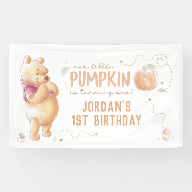 Winnie the Pooh | Fall Pumpkin First Birthday Banner (Horizontal)