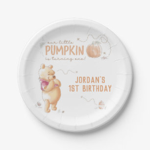 Winnie the Pooh   Fall Pumpkin First Birthday Pap Paper Plates