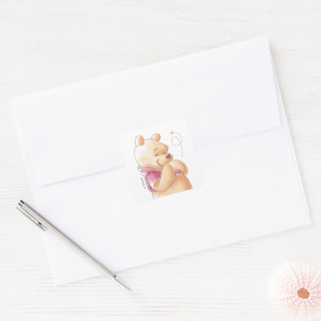  Winnie the Pooh | Fall Pumpkin First Birthday Square Sticker (Envelope)