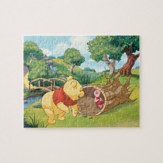 Winnie the Pooh Finds Piglet in Log Jigsaw Puzzle (Horizontal)