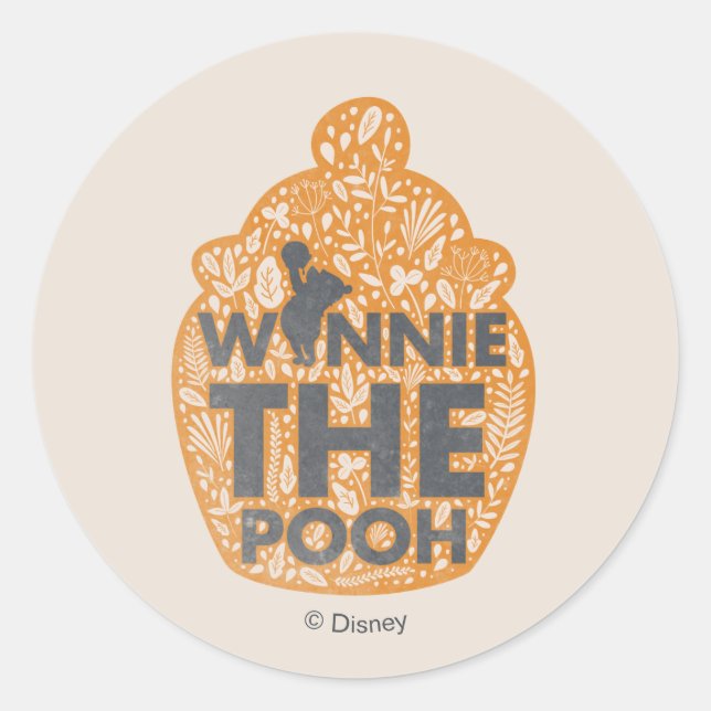 Winnie the Pooh Floral Hunny Pot Classic Round Sticker (Front)