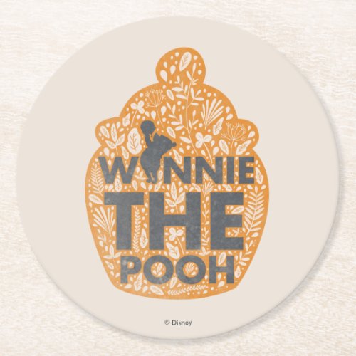 Winnie the Pooh Floral Hunny Pot Round Paper Coaster