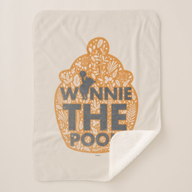 Winnie the Pooh Floral Hunny Pot Sherpa Blanket (Front)