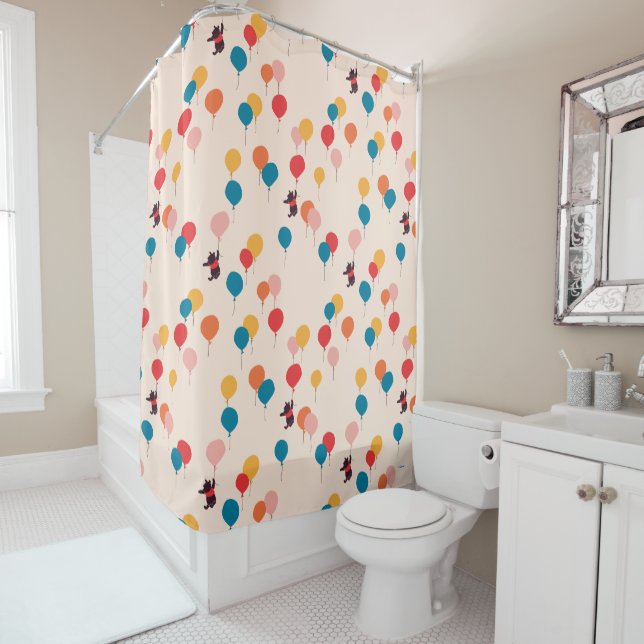 Winnie the Pooh | Flying High Balloon Pattern Shower Curtain (In Situ)