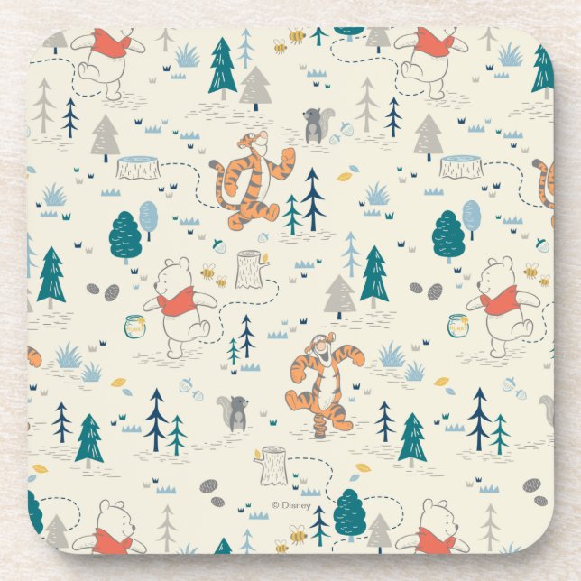 Winnie the Pooh | Forest Animals Pattern Beverage Coaster (Front)