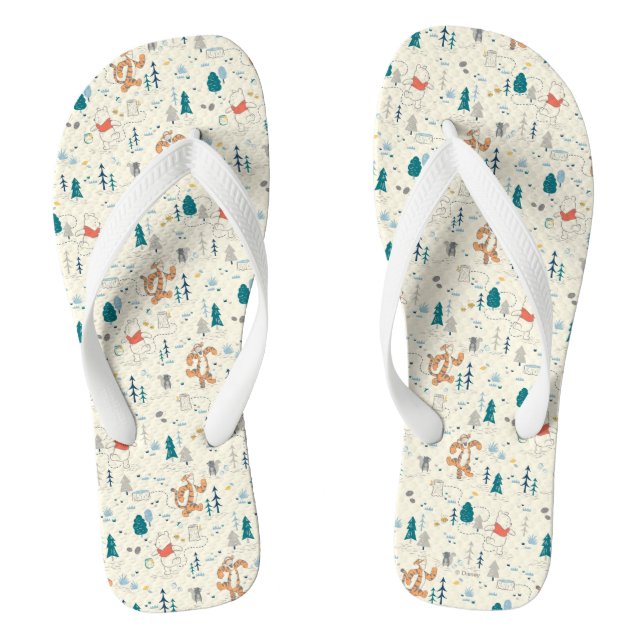 Winnie the Pooh | Forest Animals Pattern Flip Flops (Footbed)