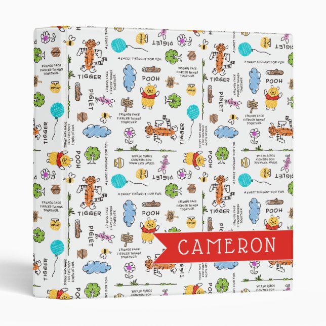 Winnie the Pooh | Friends Doodle Sketch Pattern 3 Ring Binder (Front/Spine)