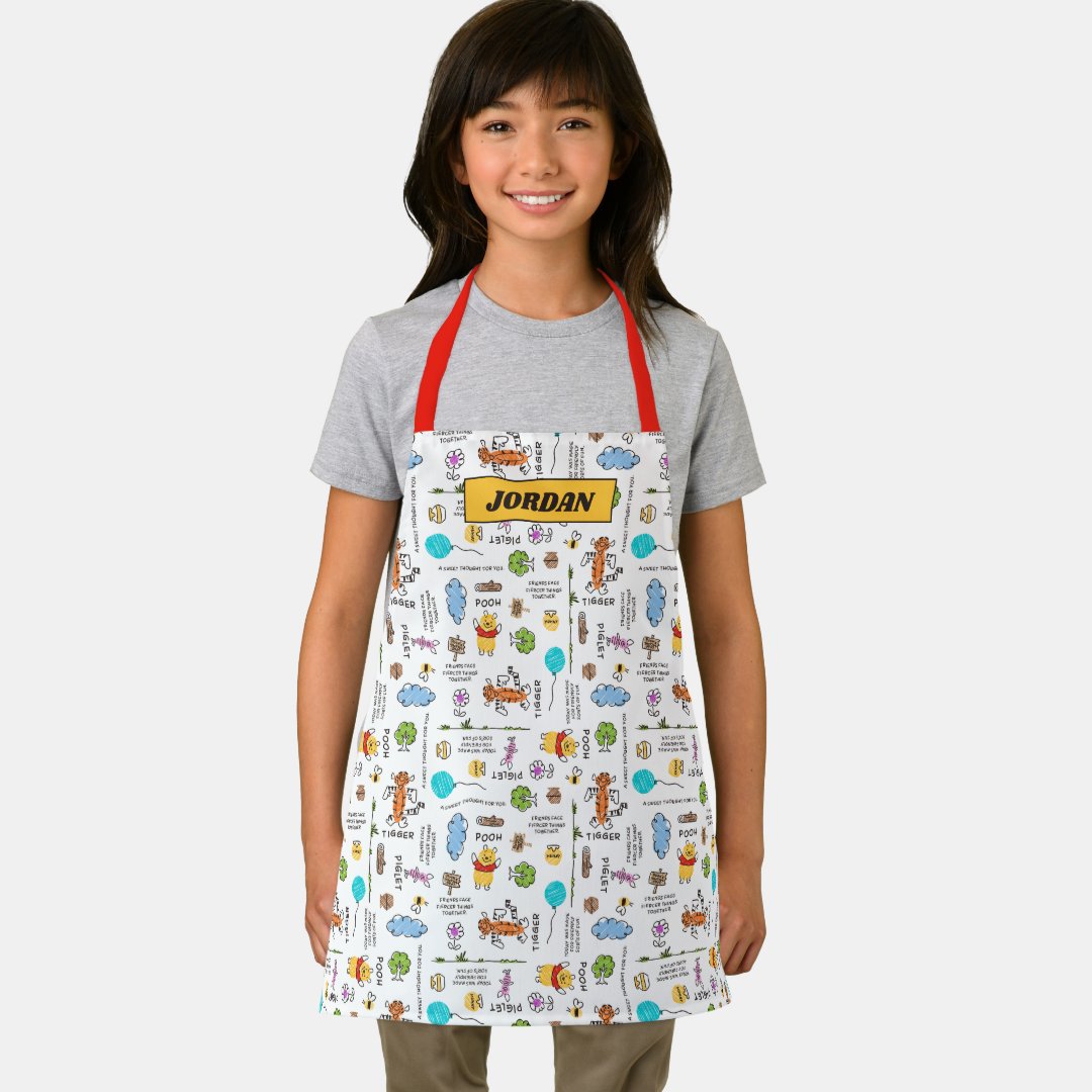 Winnie the Pooh | Friends Doodle Sketch Pattern Apron | Zazzle