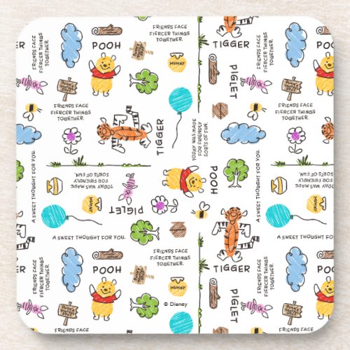 Winnie the Pooh  Friends Doodle Sketch Pattern Beverage Coaster