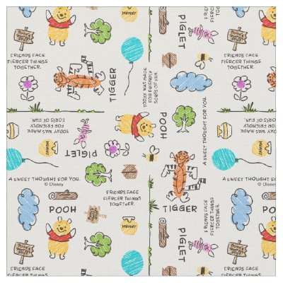 Disney Winnie the Pooh Fabric Gray Clouds and Kites Winnie the