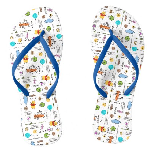 Winnie the Pooh  Friends Doodle Sketch Pattern Flip Flops