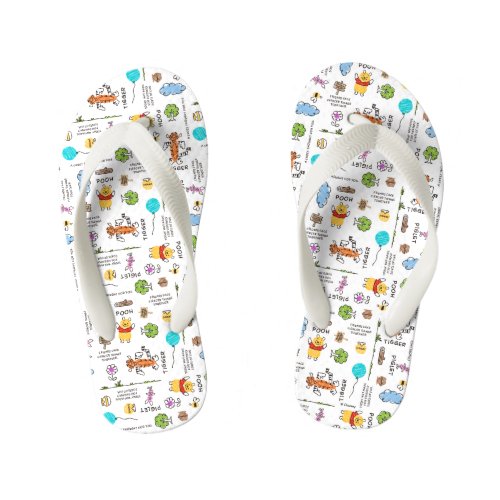 Winnie the Pooh  Friends Doodle Sketch Pattern Kids Flip Flops