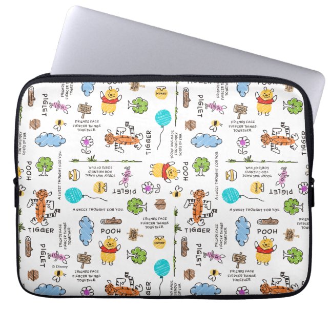 Winnie the Pooh | Friends Doodle Sketch Pattern Laptop Sleeve (Front)