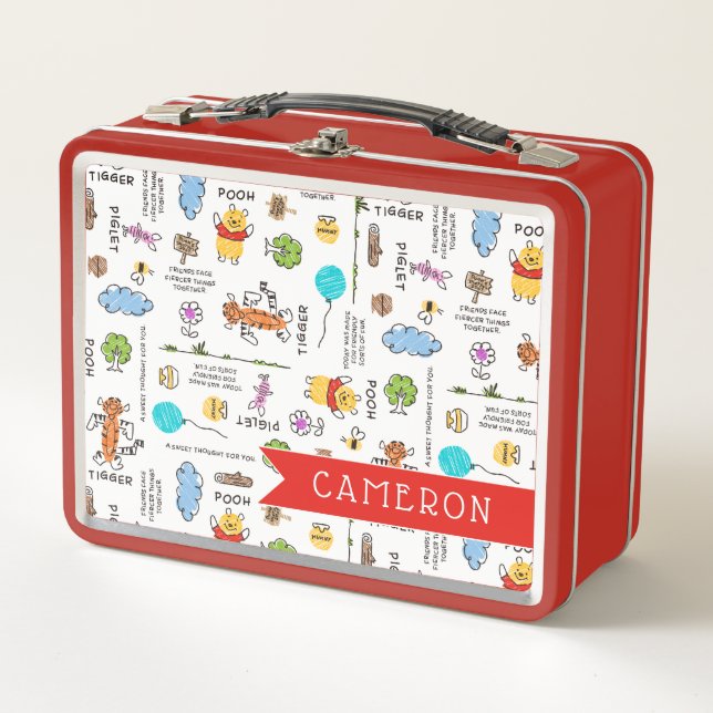 Winnie the Pooh | Friends Doodle Sketch Pattern Metal Lunch Box (Front)