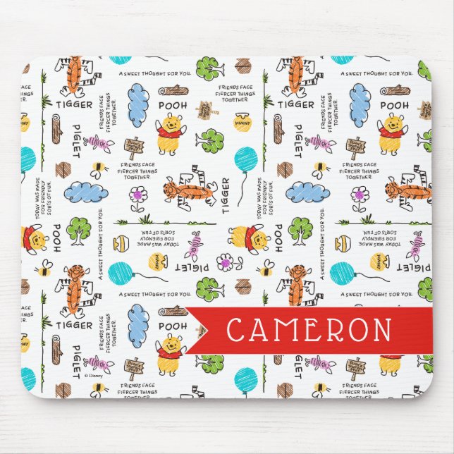Winnie the Pooh | Friends Doodle Sketch Pattern Mouse Pad (Front)