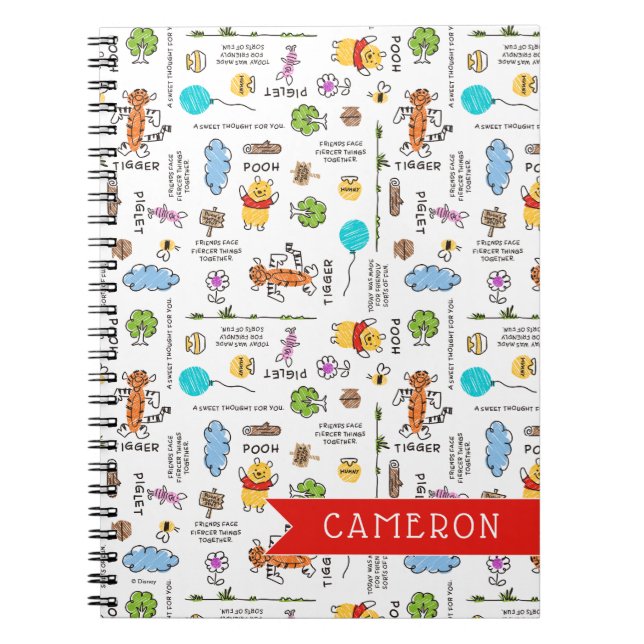 Winnie the Pooh | Friends Doodle Sketch Pattern Notebook (Front)