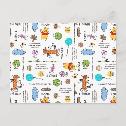 Winnie the Pooh  Friends Doodle Sketch Pattern Postcard