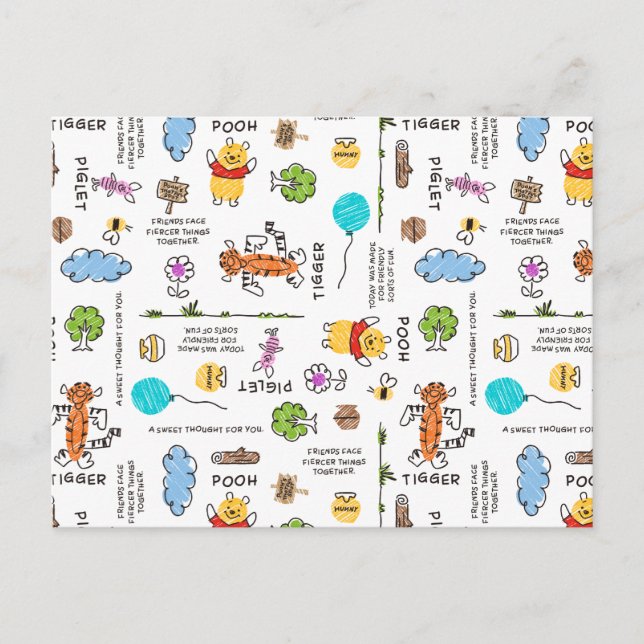 Winnie the Pooh | Friends Doodle Sketch Pattern Postcard (Front)